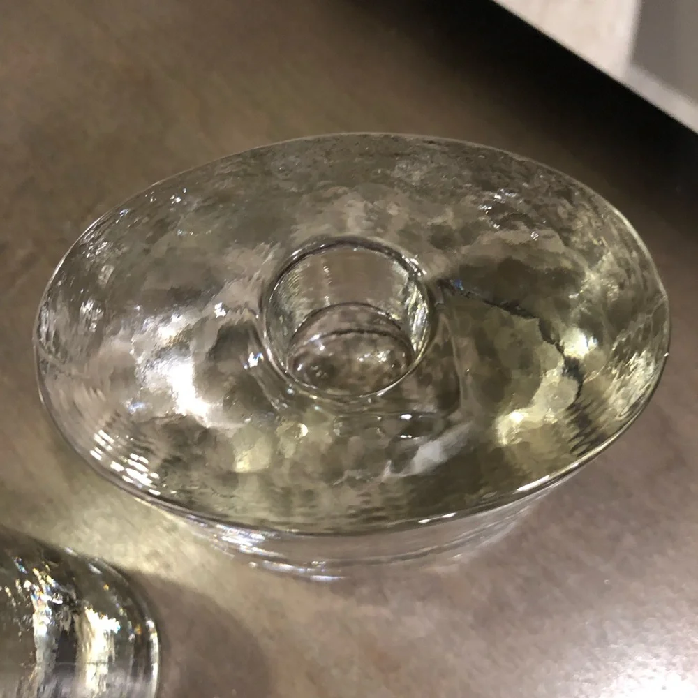 Crate & Barrel Elegant Crystal Clear Ice tapered Candle Holders set of two